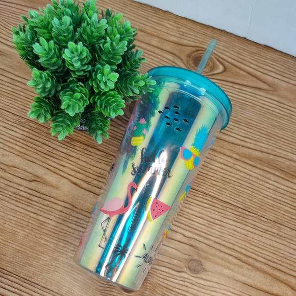 Tumbler 23oz.Double Wall Insulation Print Cup With Straw And Lid - Picture 7 of 8